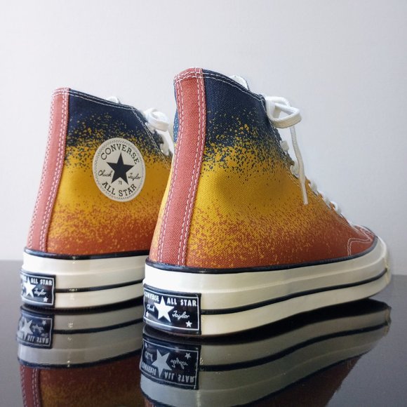 Converse Men's Chuck 70 Hi Scatter Dye Canvas Sneaker in Awesome Fire Opal/Gold - Picture 7 of 12